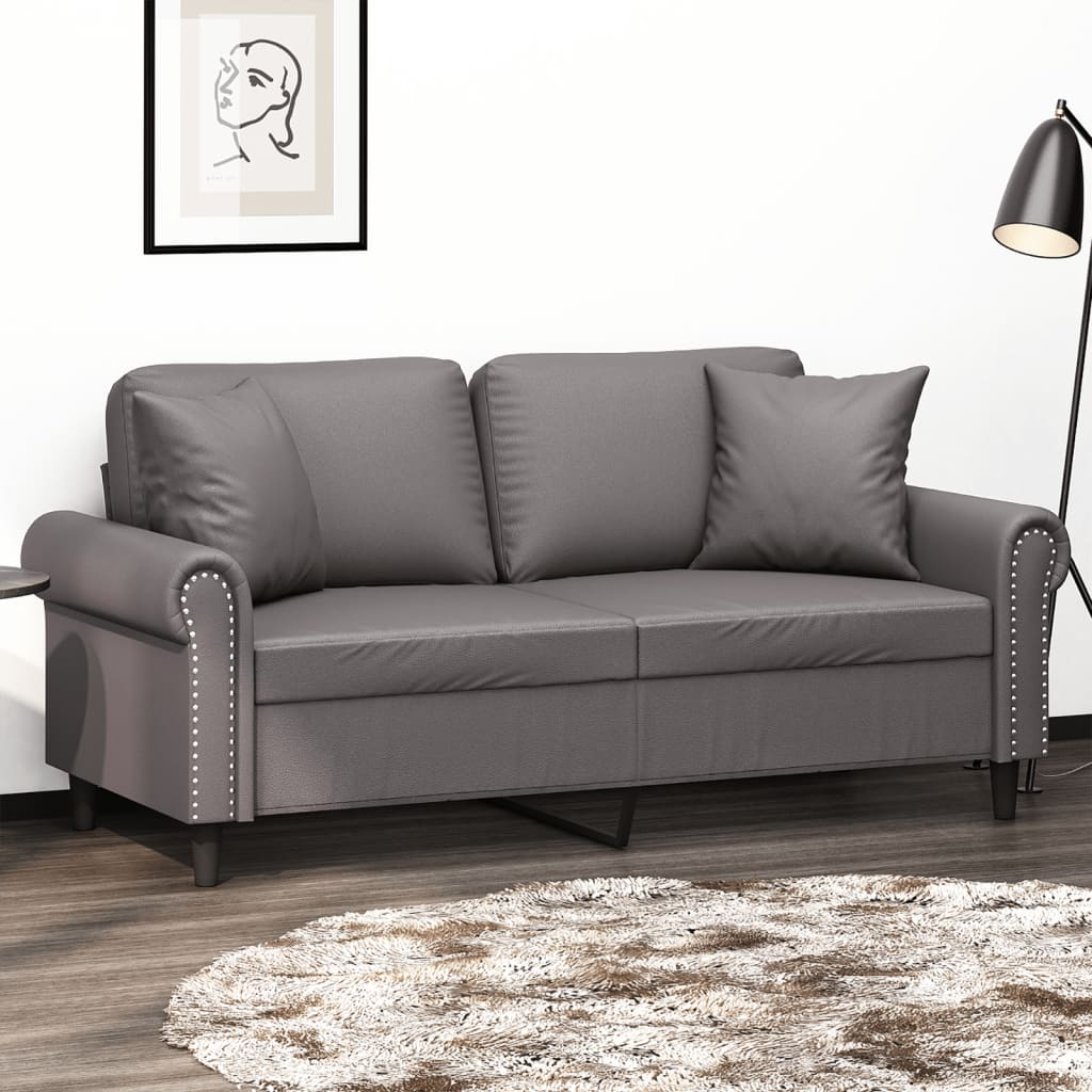 Divano a 2 Posti con Cuscini Grigio 140 cm in Similpelle - homemem39