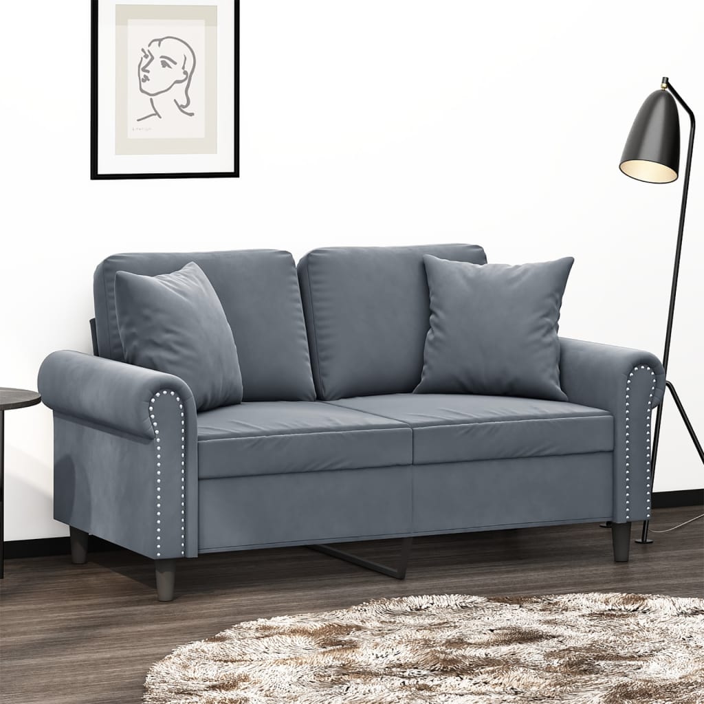 Divano a 2 Posti con Cuscini Grigio Scuro 120 cm in Velluto - homemem39