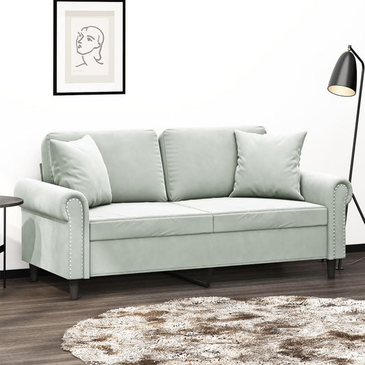 2 Seater Sofa with Light Gray Cushions 140 cm in Velvet