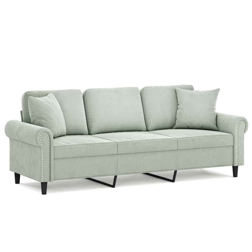 Divano a 3 Posti con Cuscini Grigio Chiaro 180 cm in Velluto | homemem39