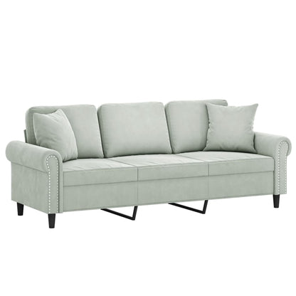 Divano a 3 Posti con Cuscini Grigio Chiaro 180 cm in Velluto | homemem39
