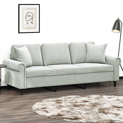 Divano a 3 Posti con Cuscini Grigio Chiaro 180 cm in Velluto | homemem39