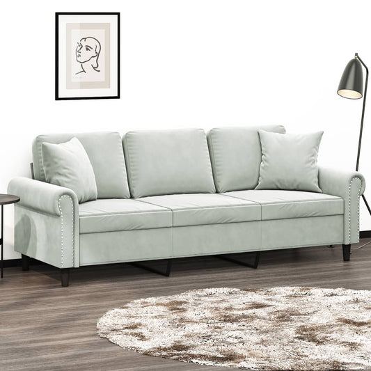 Divano a 3 Posti con Cuscini Grigio Chiaro 180 cm in Velluto | homemem39