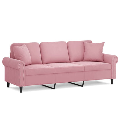 Divano a 3 Posti con Cuscini Rosa 180 cm in Velluto - homemem39