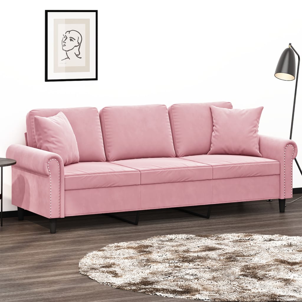 Divano a 3 Posti con Cuscini Rosa 180 cm in Velluto - homemem39