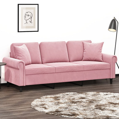 Divano a 3 Posti con Cuscini Rosa 180 cm in Velluto - homemem39