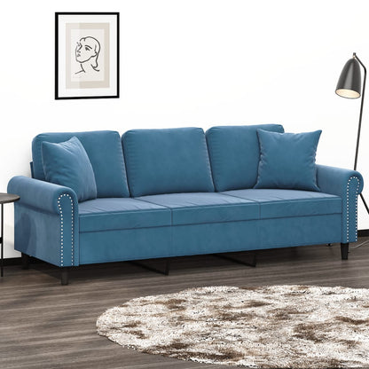 Divano a 3 Posti con Cuscini Blu 180 cm in Velluto - homemem39