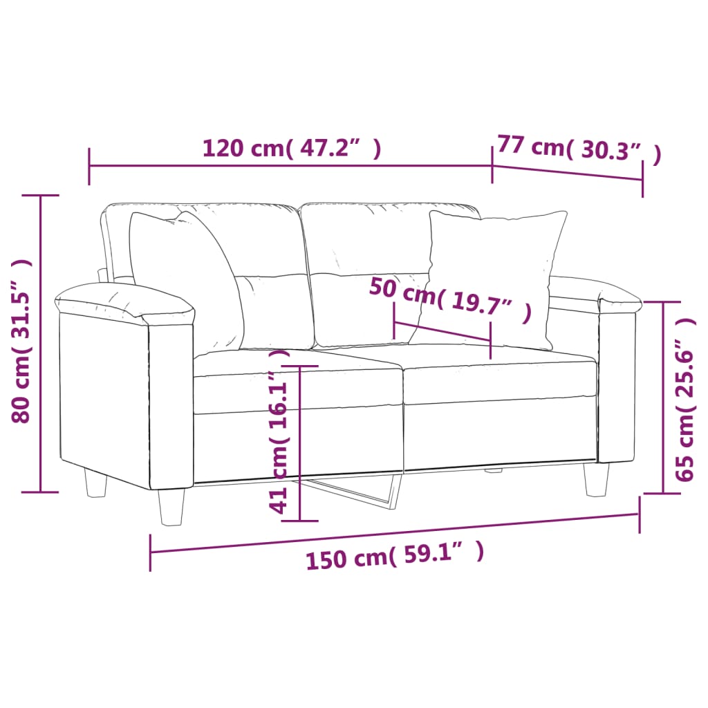 Divano 2 Posti Cuscini Grigio Scuro 120 cm Tessuto Microfibra