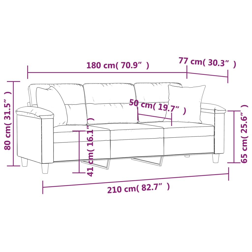 Divano a 3 Posti con Cuscini Grigio Chiaro 180 cm Microfibra