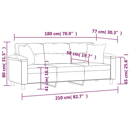 Divano a 3 Posti con Cuscini Beige 180 cm Tessuto Microfibra