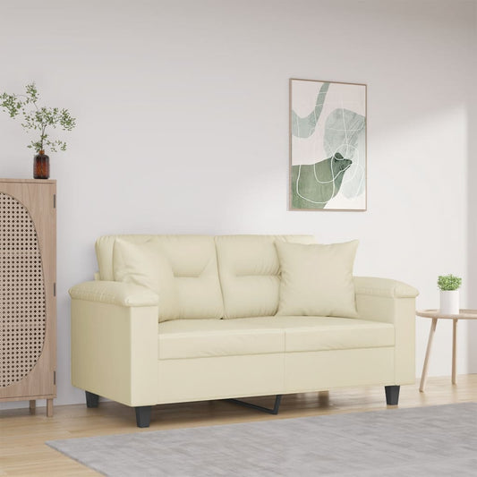 Divano a 2 Posti con Cuscini Crema 120 cm in Similpelle | homemem39