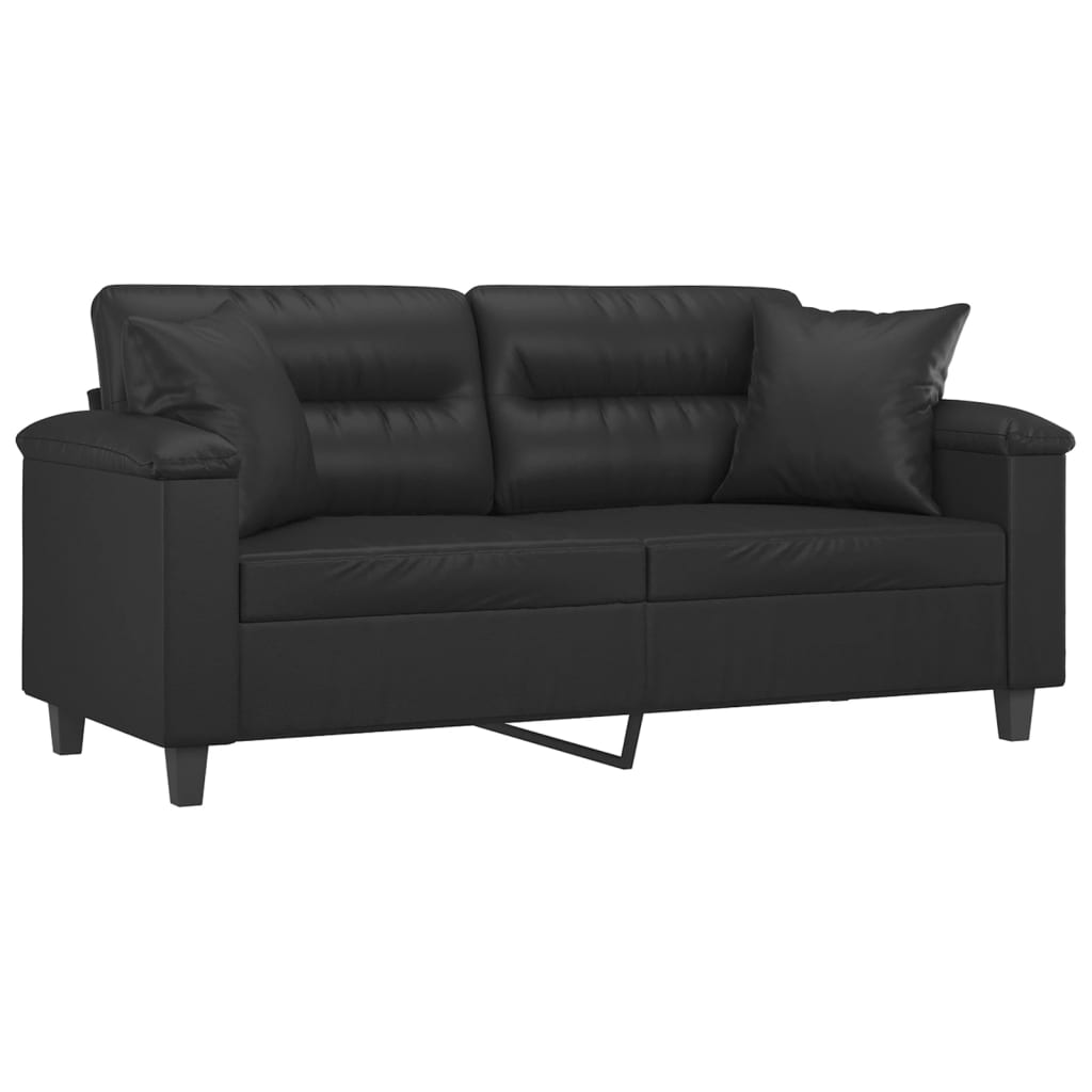 2-Sitzer-Sofa mit schwarzen Kissen 140 cm aus Kunstleder