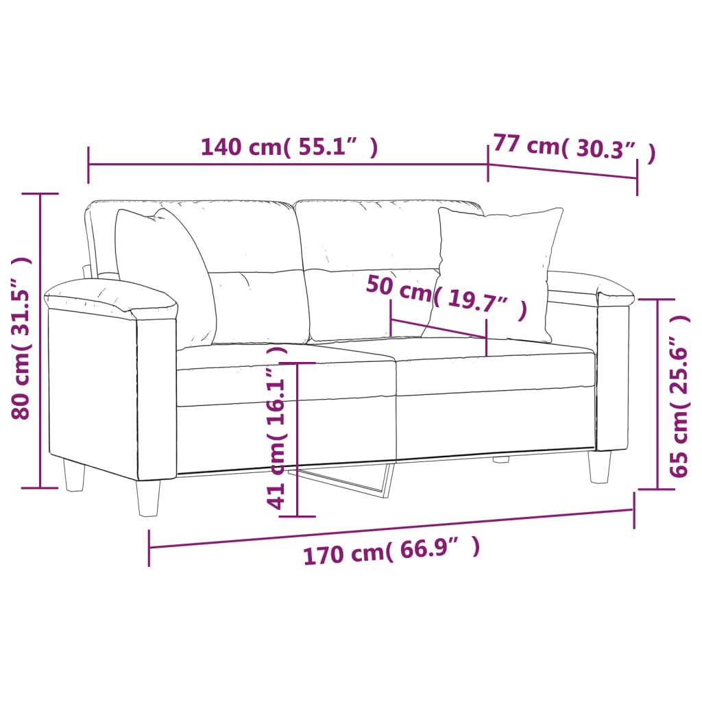 2-Sitzer-Sofa mit schwarzen Kissen 140 cm aus Kunstleder