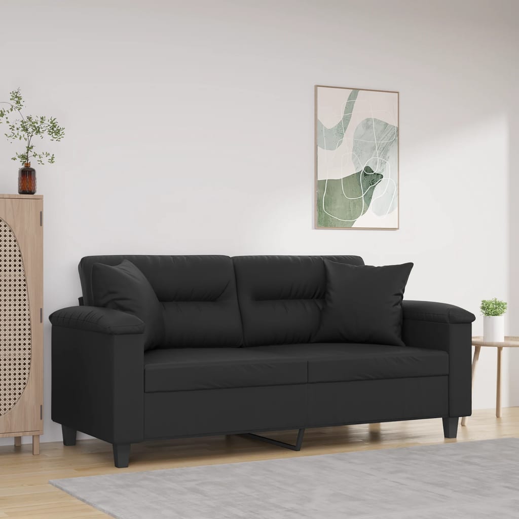 2-Sitzer-Sofa mit schwarzen Kissen 140 cm aus Kunstleder