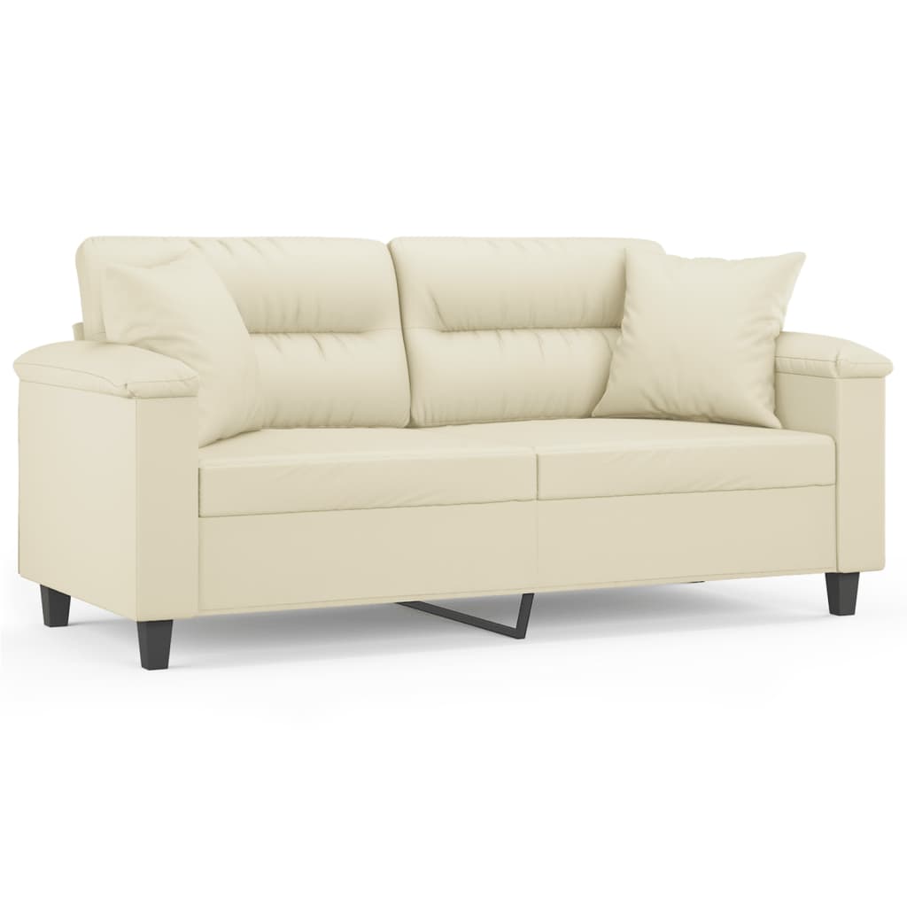 Divano a 2 Posti con Cuscini Crema 140 cm in Similpelle | homemem39
