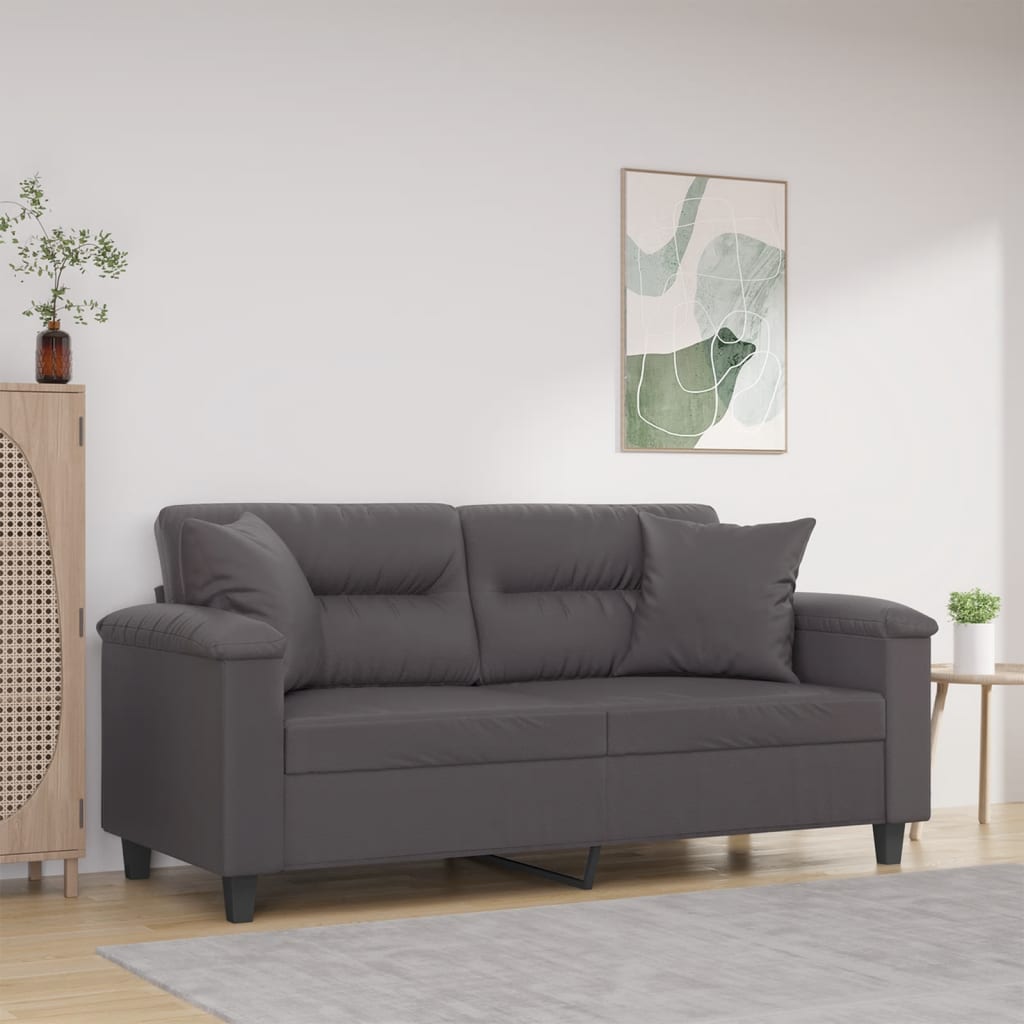 Divano a 2 Posti con Cuscini Grigio 140 cm in Similpelle - homemem39