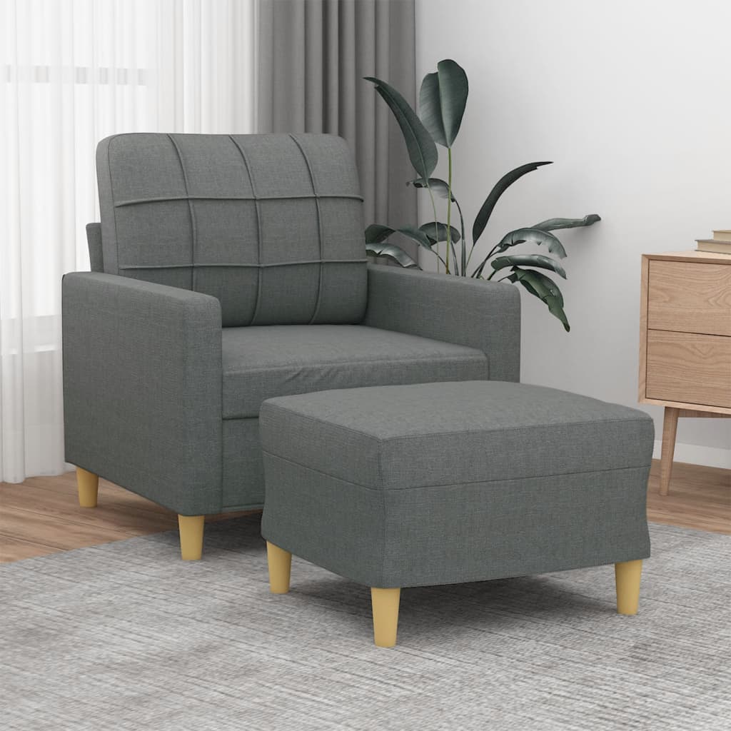 Poltrona con Poggiapiedi Grigio Scuro 60 cm in Tessuto | homemem39