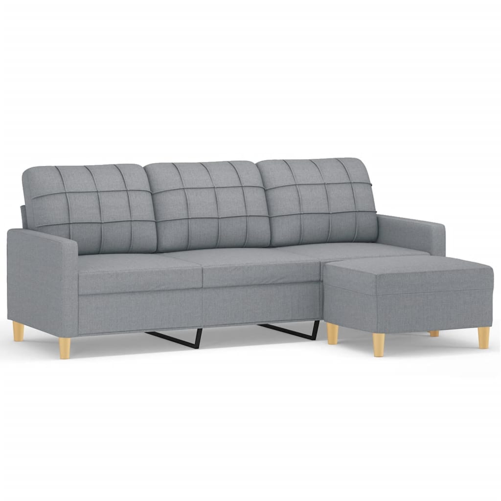 Divano a 3 Posti con Poggiapiedi Grigio Chiaro 180cm in Tessuto | homemem39