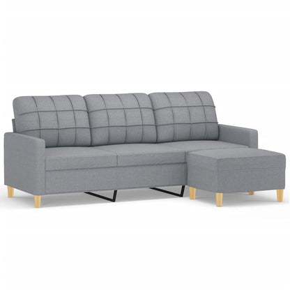 Divano a 3 Posti con Poggiapiedi Grigio Chiaro 180cm in Tessuto | homemem39