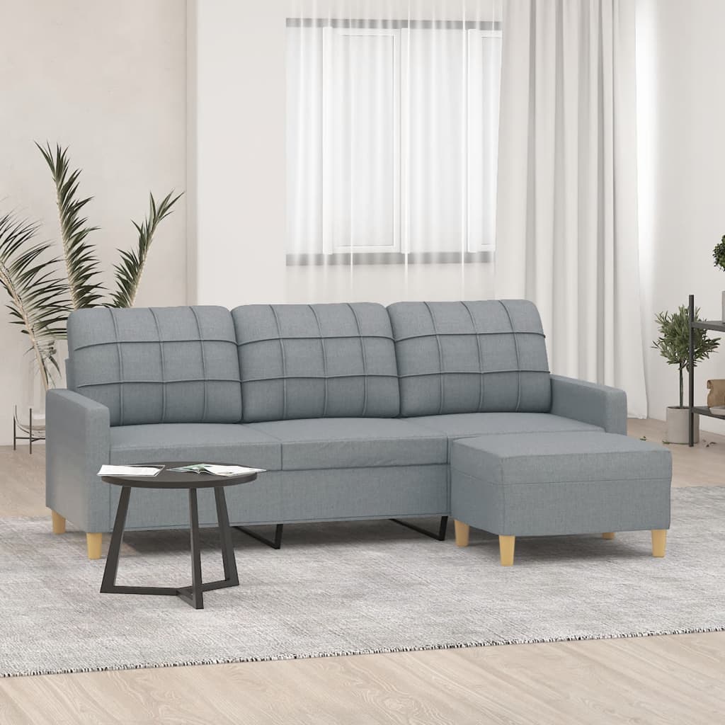 Divano a 3 Posti con Poggiapiedi Grigio Chiaro 180cm in Tessuto | homemem39