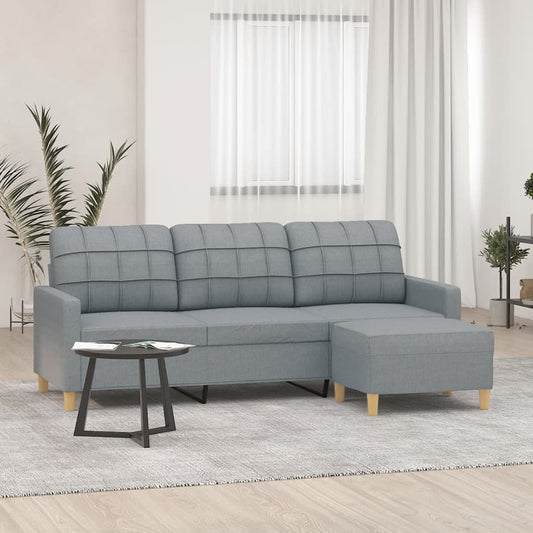 Divano a 3 Posti con Poggiapiedi Grigio Chiaro 180cm in Tessuto | homemem39