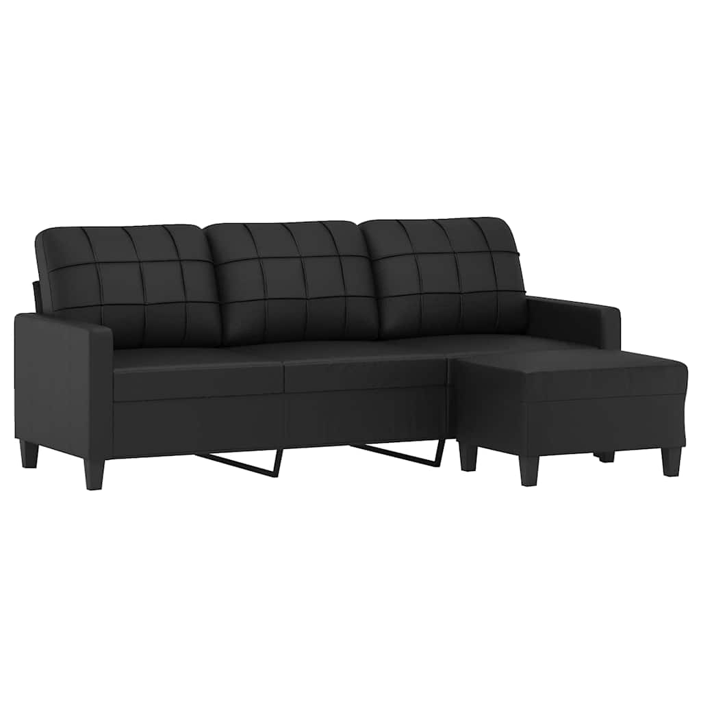 Divano a 3 Posti con Poggiapiedi Nero 180 cm in Similpelle | homemem39