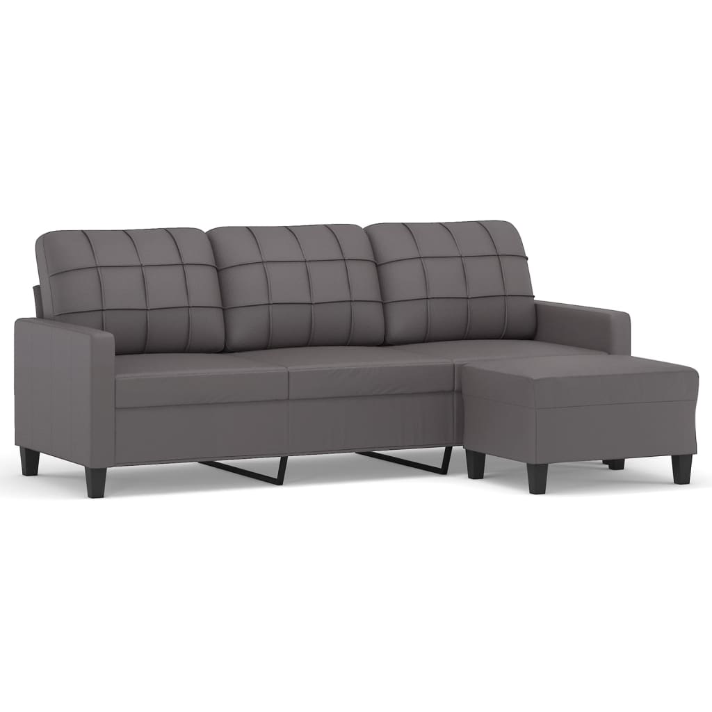 Divano a 3 Posti con Poggiapiedi grigio 180 cm in Similpelle | homemem39