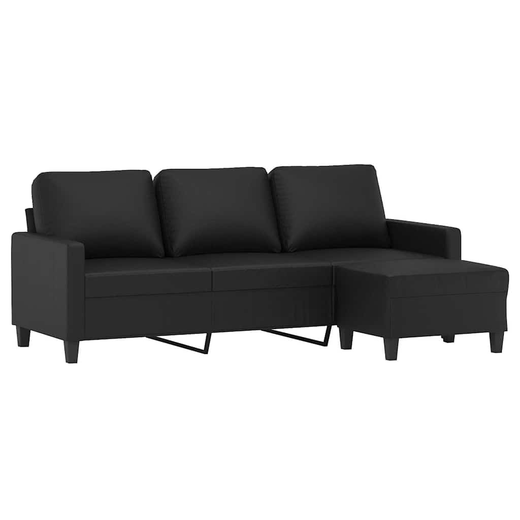 Divano a 3 Posti con Poggiapiedi Nero 180 cm in Similpelle | homemem39