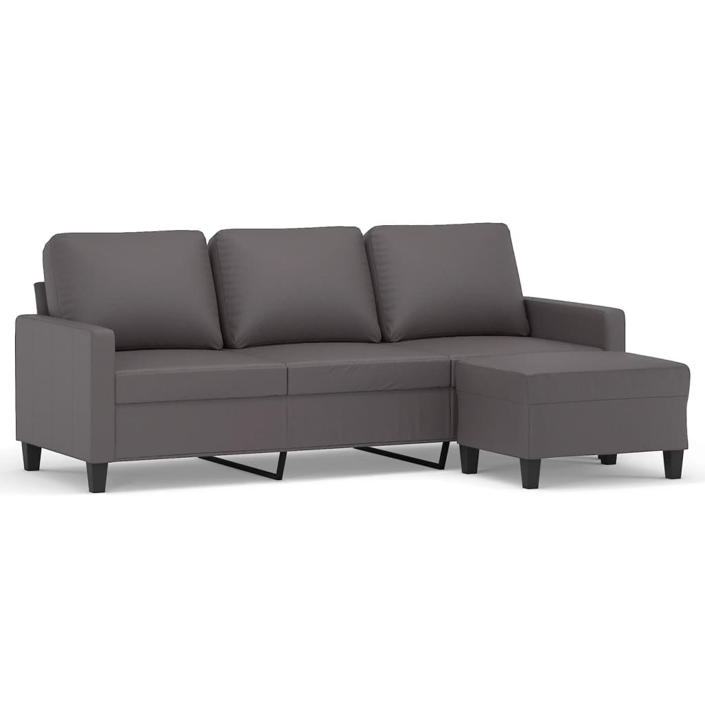 Divano a 3 Posti con Poggiapiedi grigio 180 cm in Similpelle | homemem39