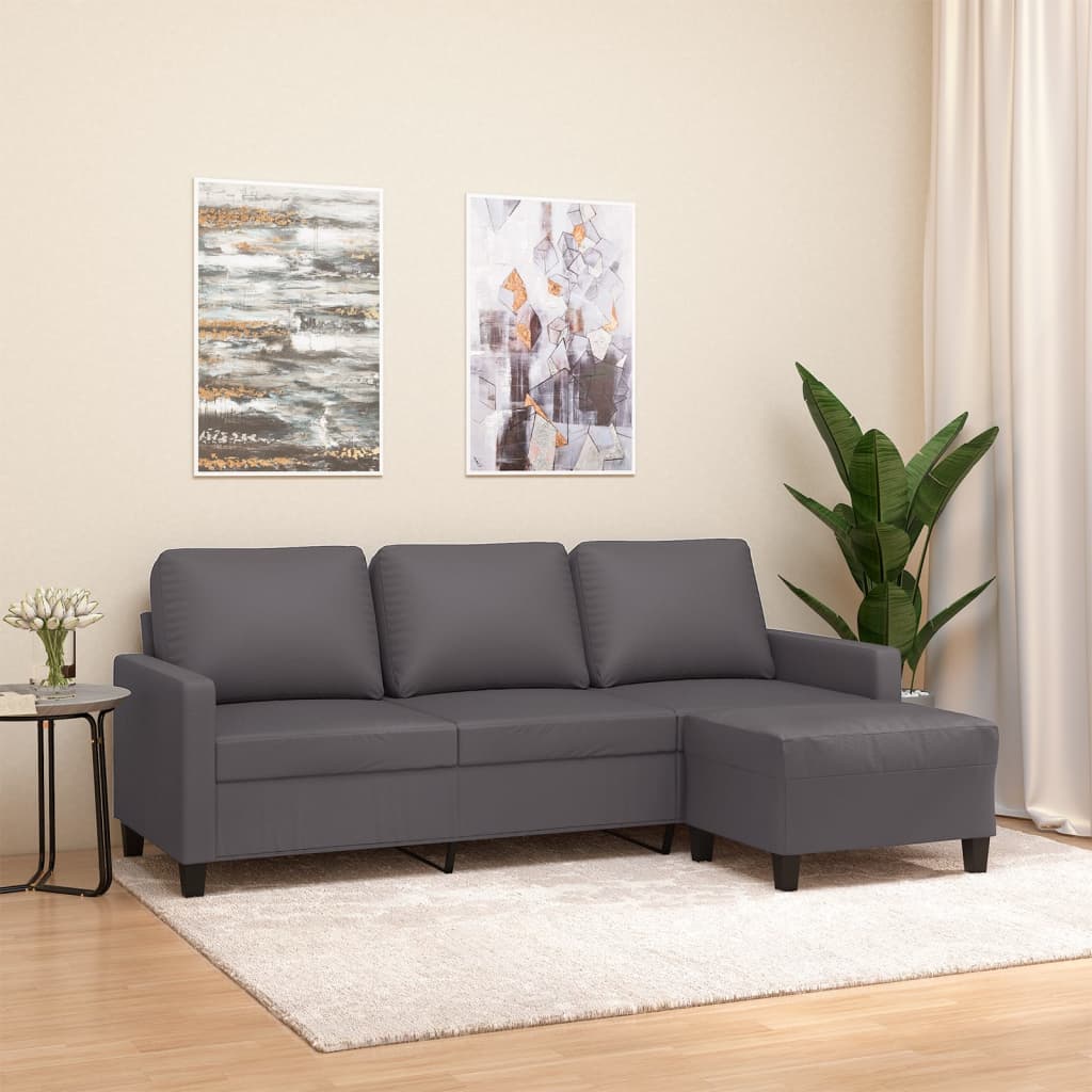 Divano a 3 Posti con Poggiapiedi grigio 180 cm in Similpelle | homemem39