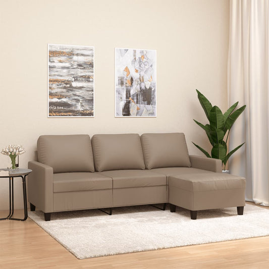 Divano a 3 Posti con Poggiapiedi Cappuccino 180cm in Similpelle | homemem39
