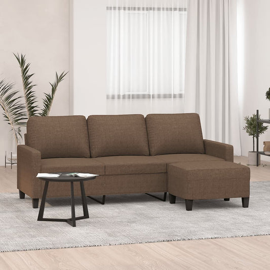 Divano a 3 Posti con Poggiapiedi Marrone 180 cm in Tessuto | homemem39
