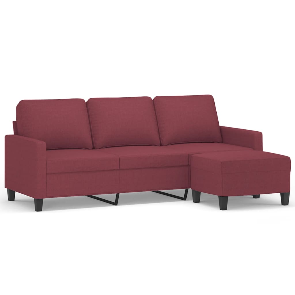 Divano a 3 Posti con Poggiapiedi Rosso Vino 180 cm in Tessuto | homemem39