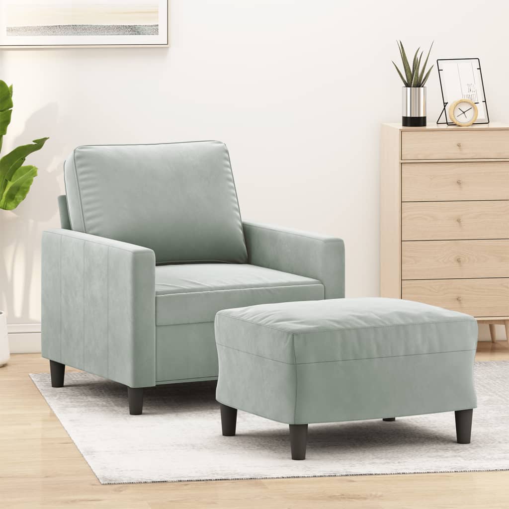 Poltrona con Poggiapiedi Grigio Chiaro 60 cm in Velluto | homemem39