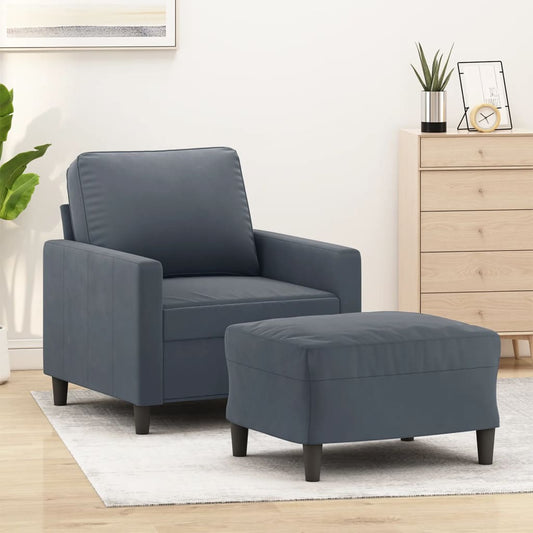 Poltrona con Poggiapiedi Grigio Scuro 60 cm in Velluto | homemem39