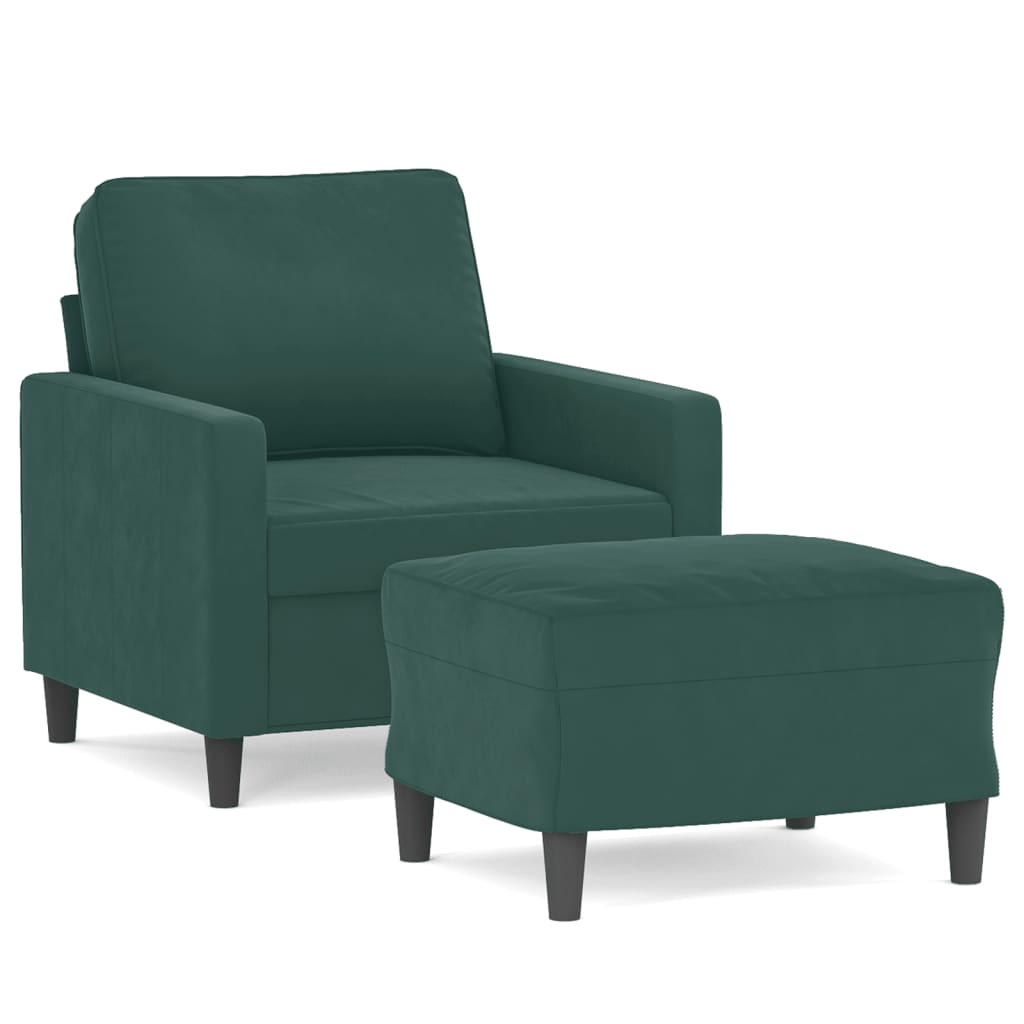 Poltroncina con Poggiapiedi Verde Scuro 60 cm in Velluto
