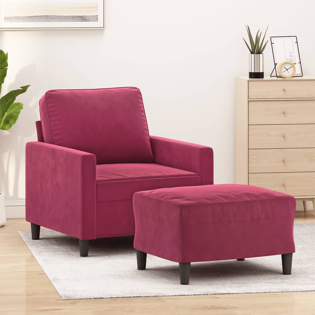 Poltrona con Poggiapiedi Rosso Vino 60 cm in Velluto | homemem39