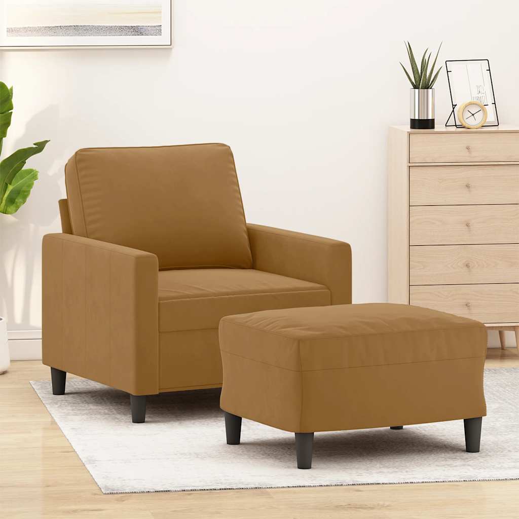 Poltrona con Poggiapiedi Marrone 60 cm in Velluto | homemem39