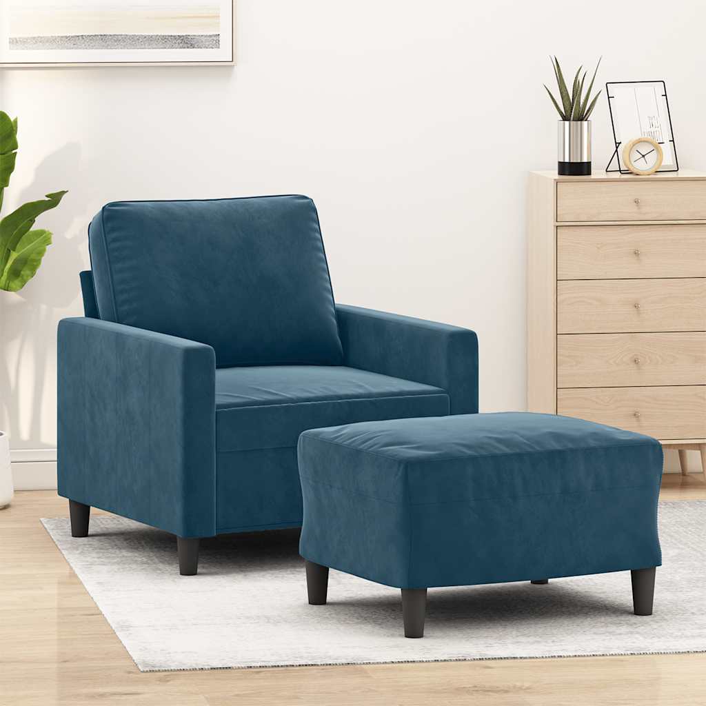 Poltrona con Poggiapiedi Blu 60 cm in Velluto | homemem39