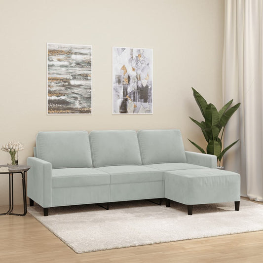 Divano a 3 Posti con Poggiapiedi Grigio Chiaro 180cm in Velluto | homemem39