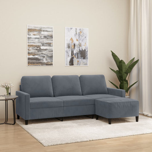 Divano a 3 Posti con Poggiapiedi Grigio Scuro 180 cm in Velluto | homemem39