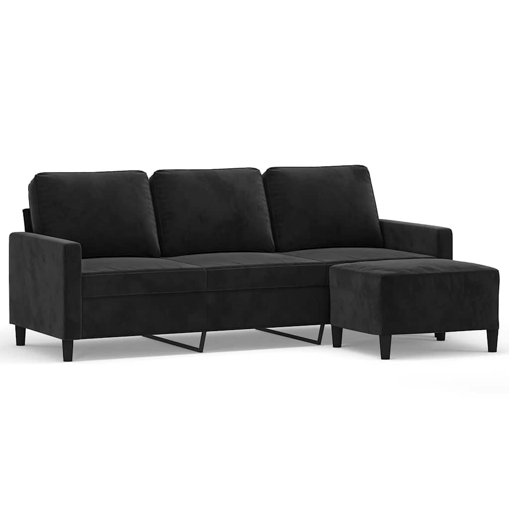 Divano a 3 Posti con Poggiapiedi Nero 180 cm in Velluto | homemem39