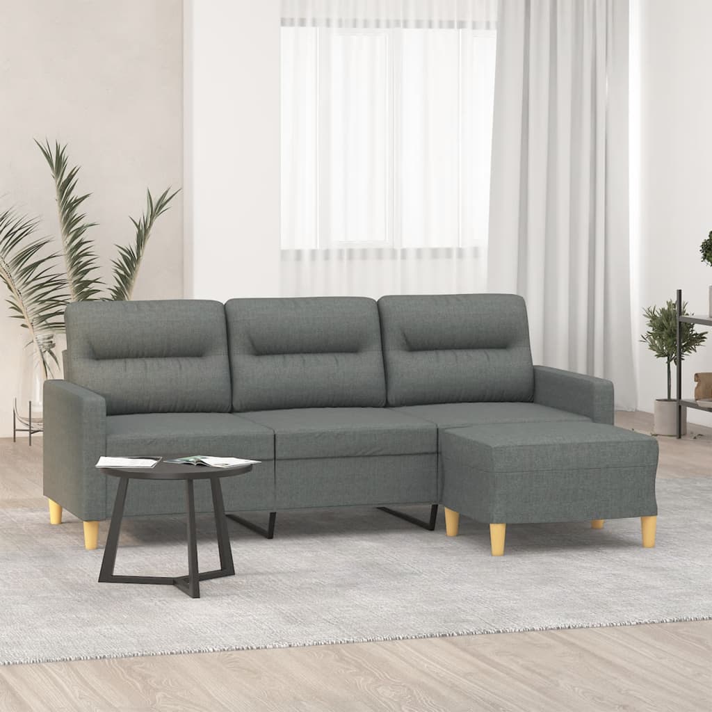 Divano a 3 Posti con Poggiapiedi Grigio Scuro 180cm in Tessuto | homemem39
