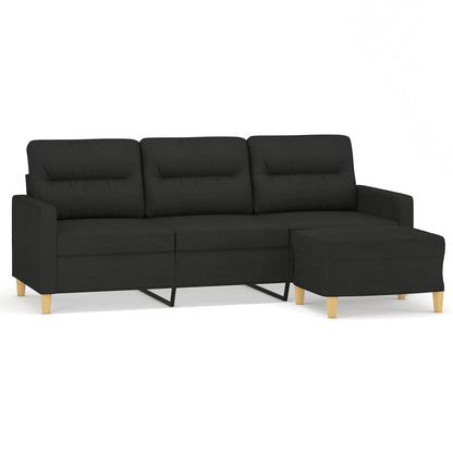 3 Seater Sofa with Black Footstool 180 cm in Fabric