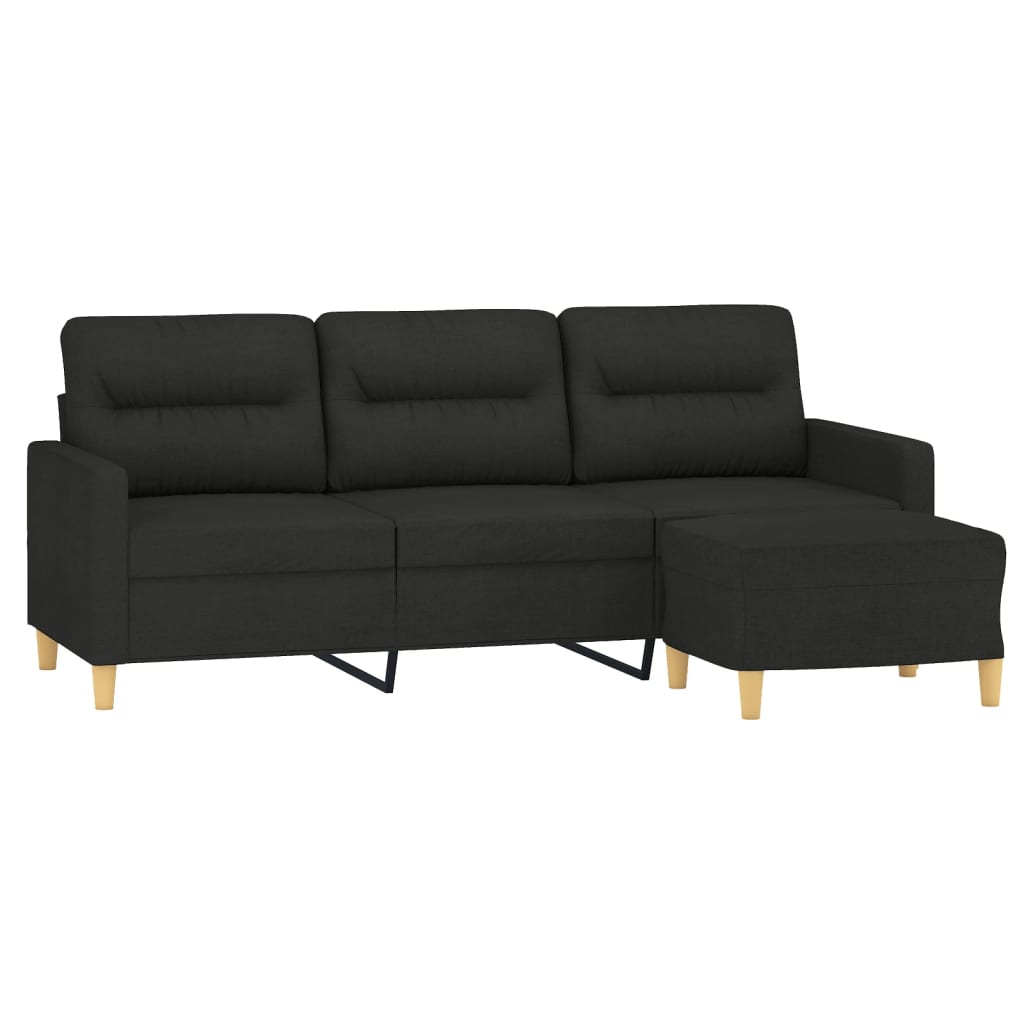 3 Seater Sofa with Black Footstool 180 cm in Fabric