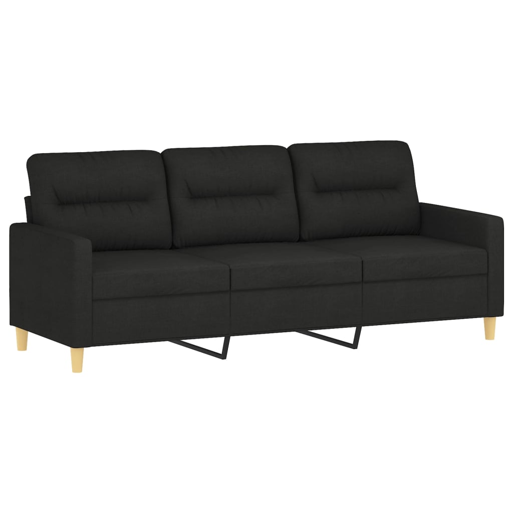 3 Seater Sofa with Black Footstool 180 cm in Fabric