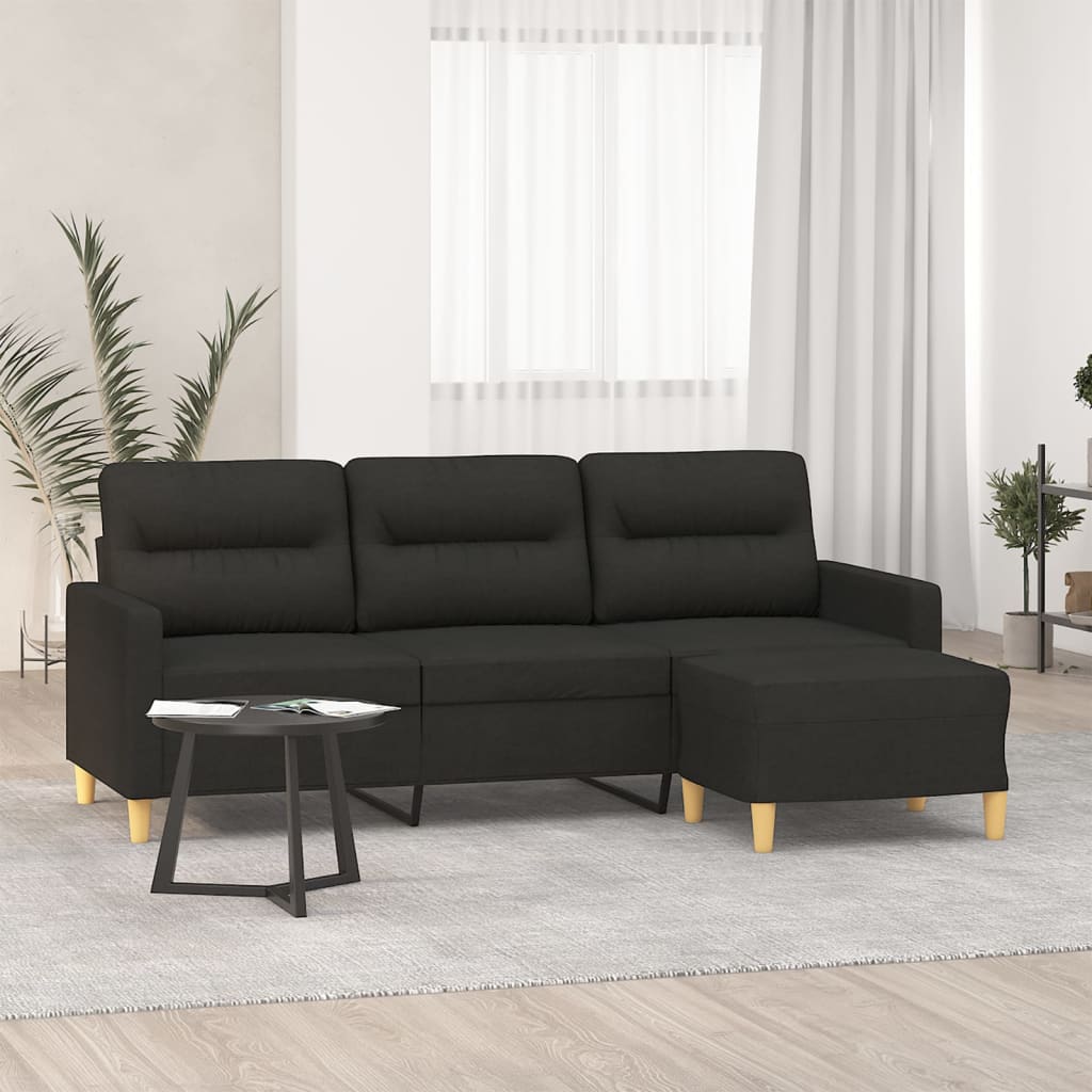 3 Seater Sofa with Black Footstool 180 cm in Fabric