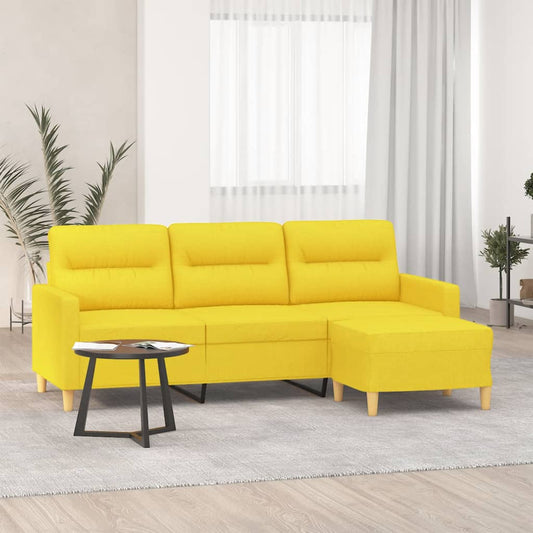 Divano a 3 Posti con Poggiapiedi Giallo Chiaro 180cm in Tessuto | homemem39