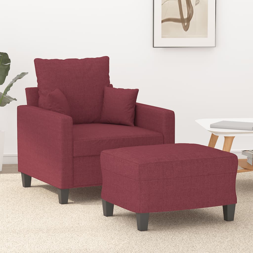 Poltrona con Poggiapiedi Rosso Vino 60 cm in Tessuto | homemem39