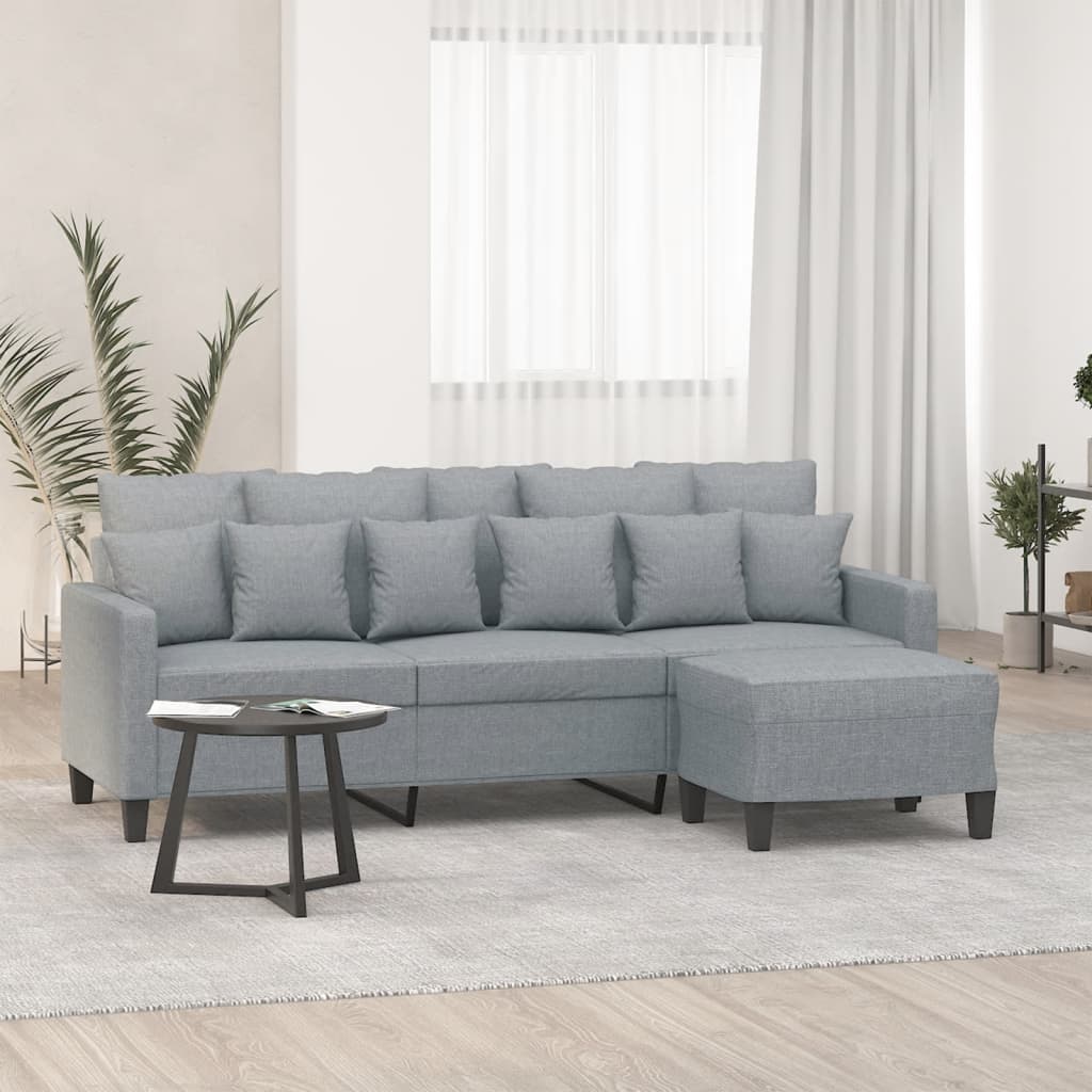Divano a 3 Posti con Poggiapiedi Grigio Chiaro 180cm in Tessuto | homemem39